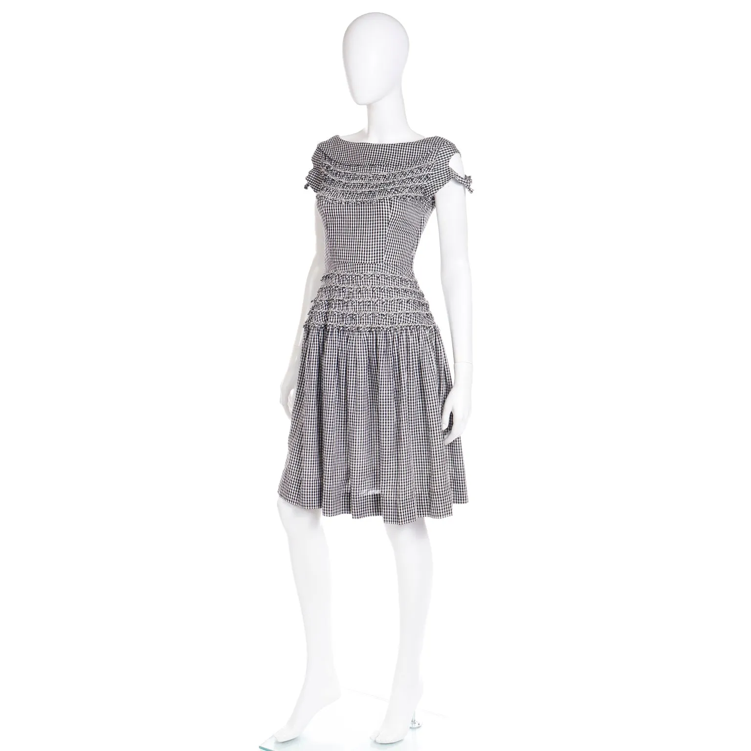 1960s Vicky Vaughn Black & White Gingham Check Cotton Dress