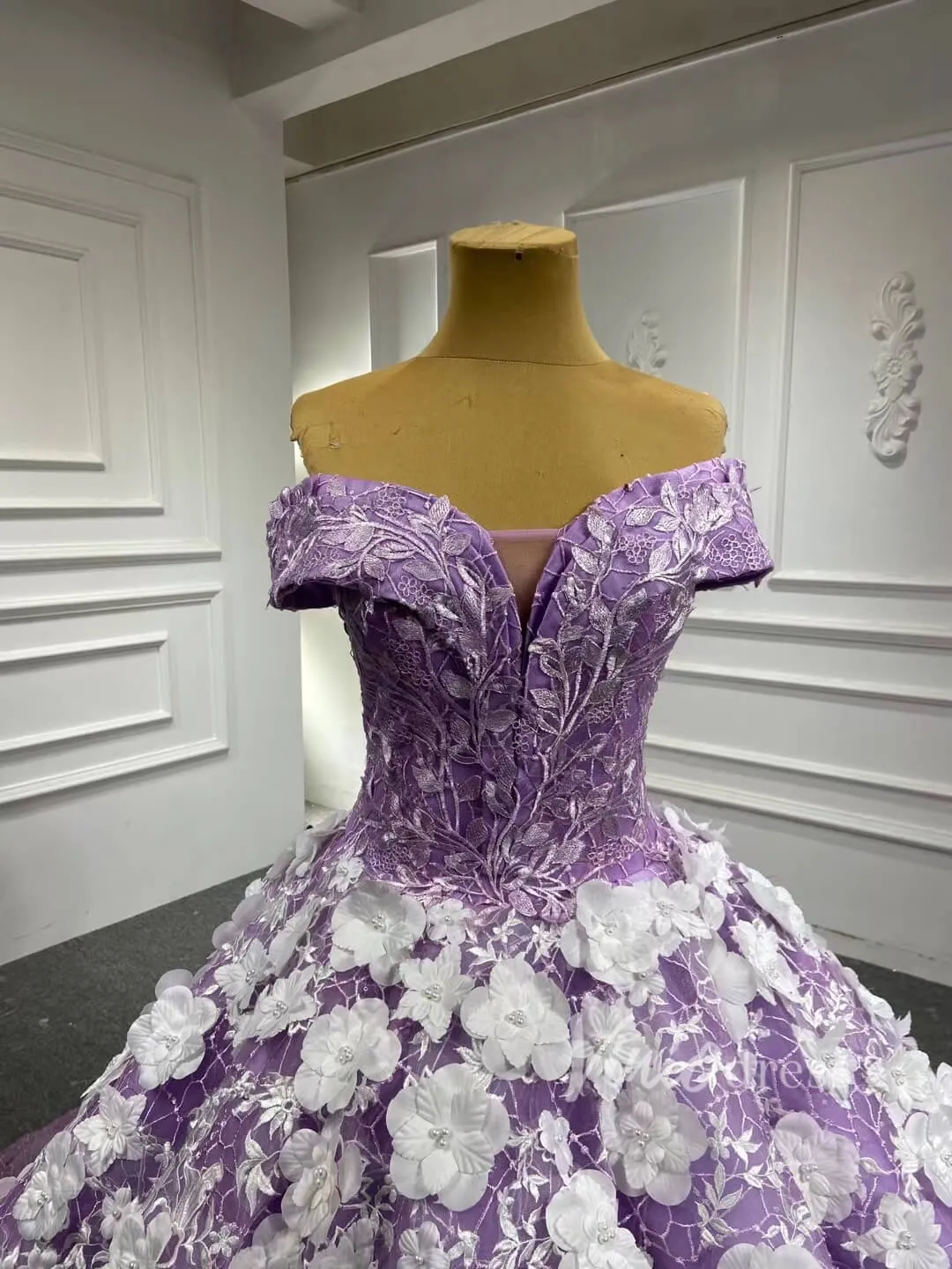 3D Flower Lilac Sweet 15 Dress Off the Shoulder Quince Dress 66601