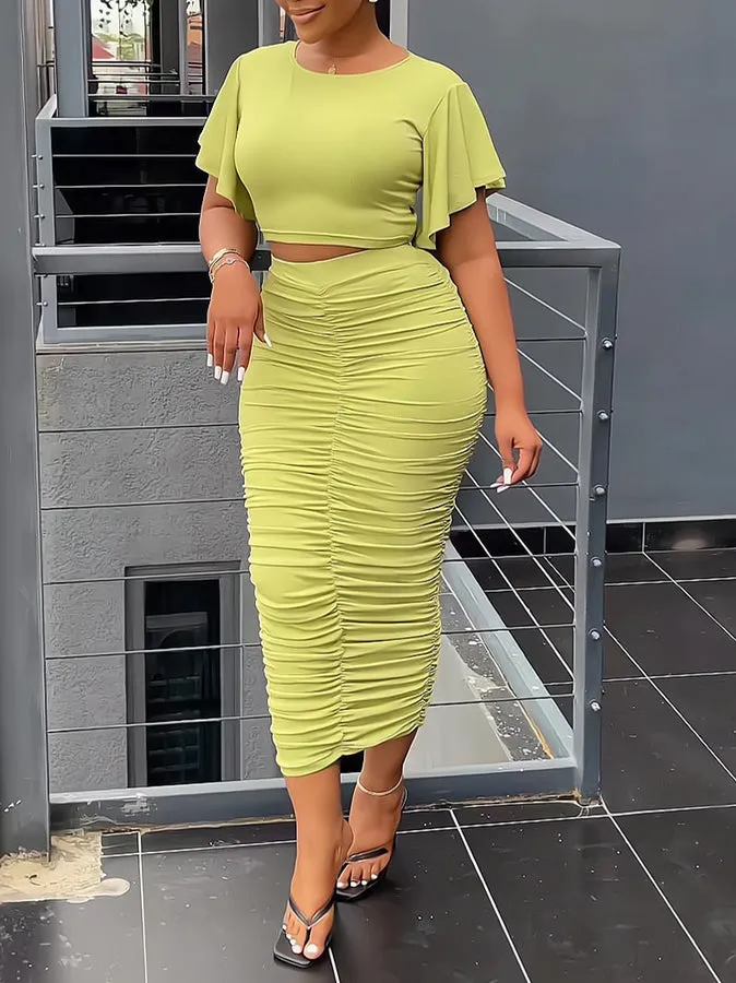 Alpha C Apparel Slim Fit Ruffled Hip Cover Two-Piece Skirt Set