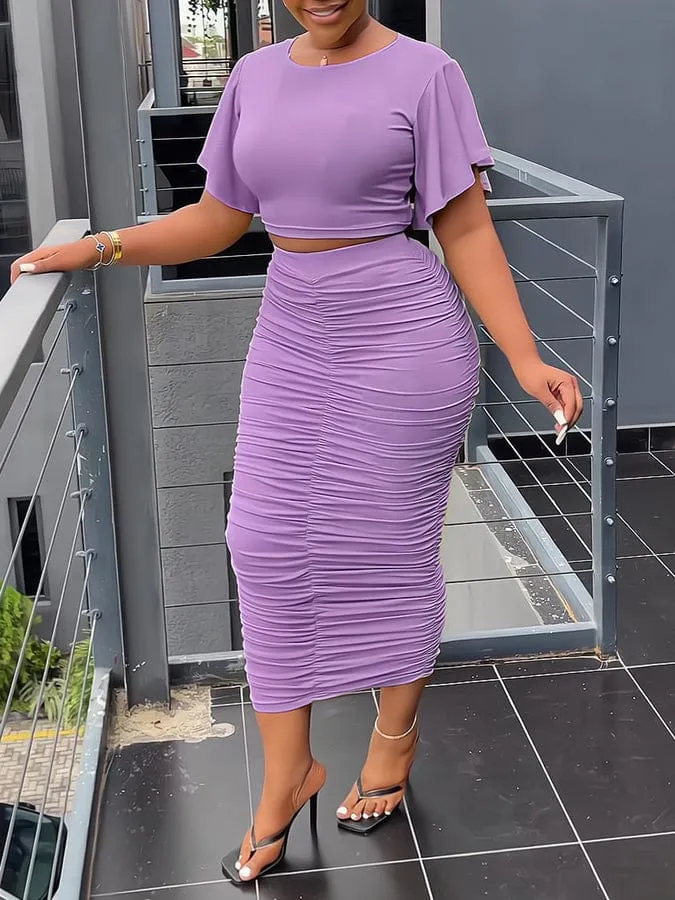 Alpha C Apparel Slim Fit Ruffled Hip Cover Two-Piece Skirt Set