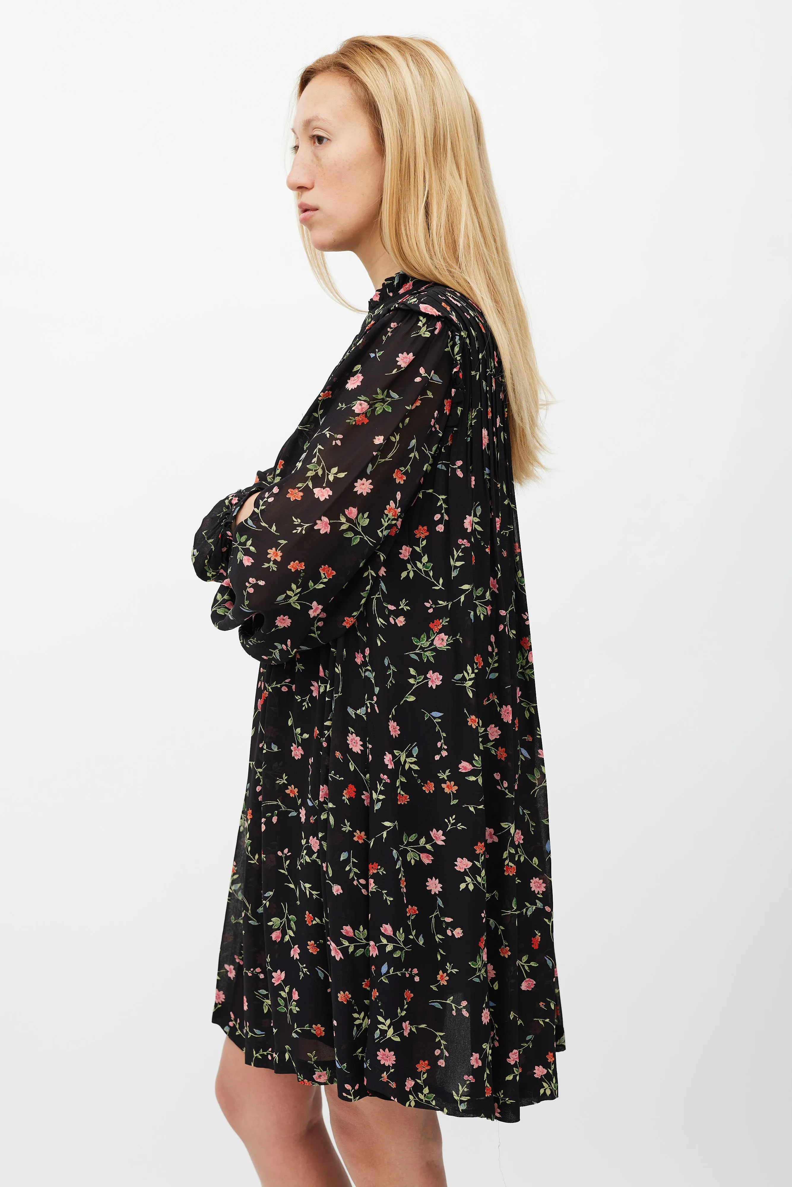 Black & Multi Floral Long Sleeve Dress