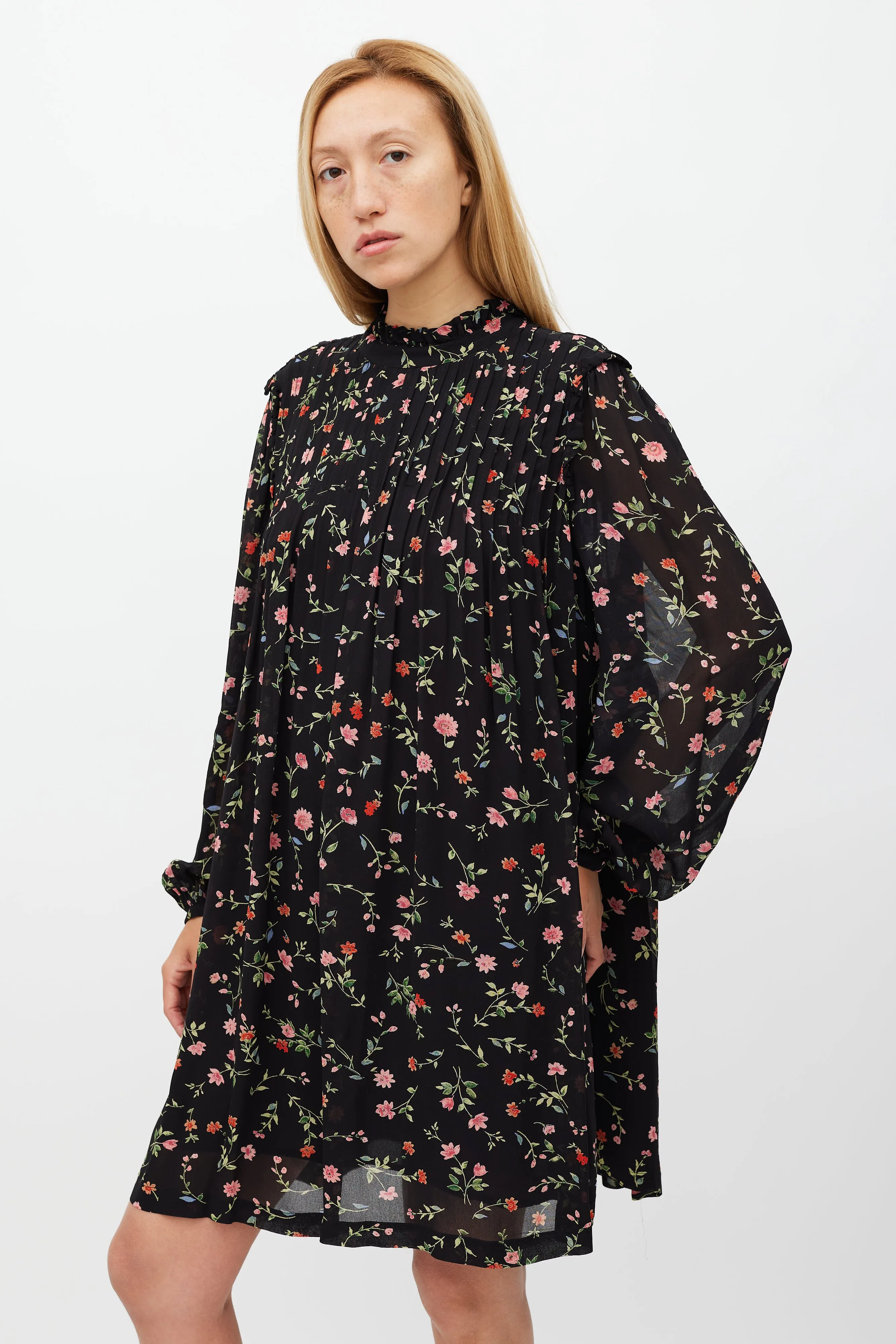 Black & Multi Floral Long Sleeve Dress