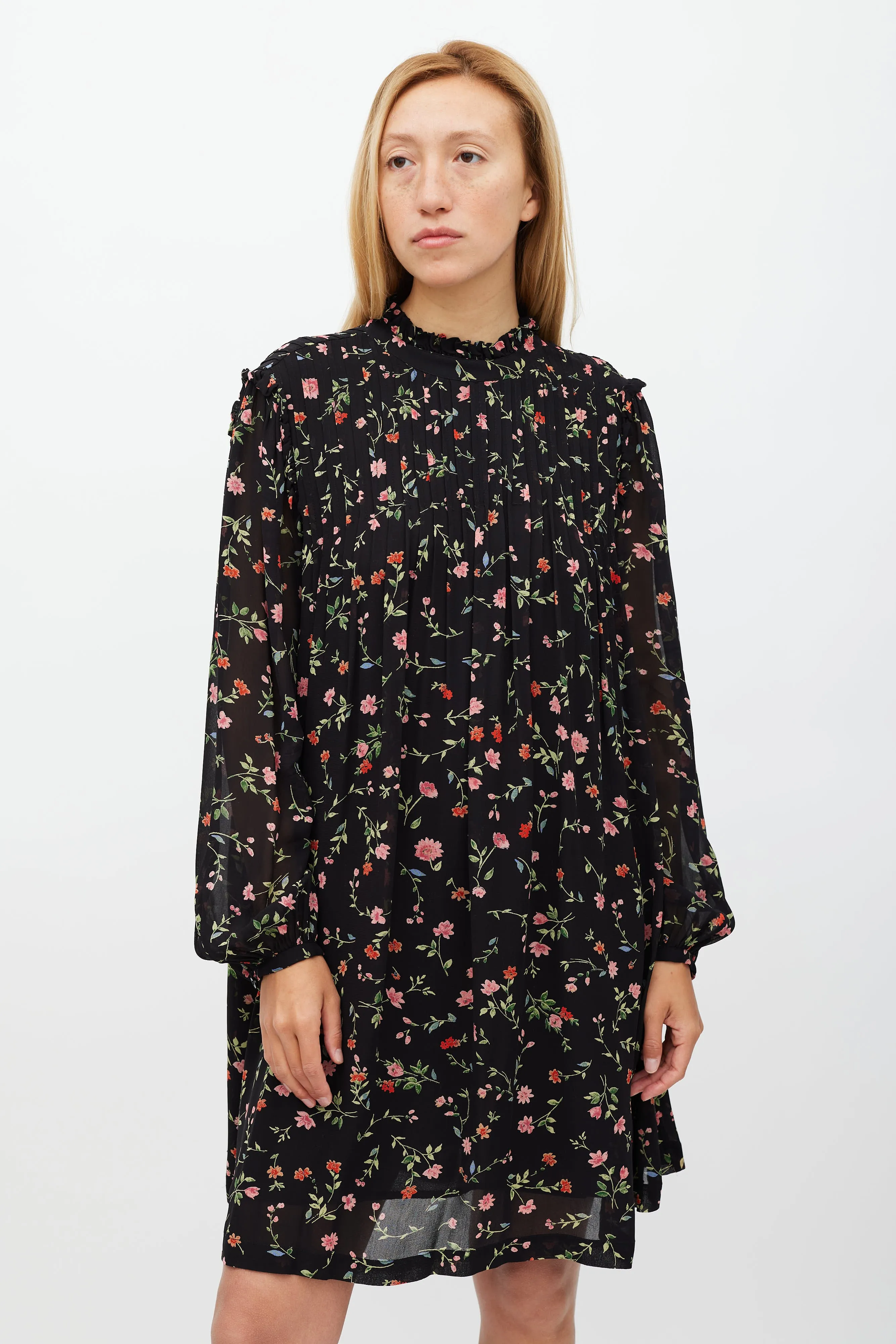 Black & Multi Floral Long Sleeve Dress