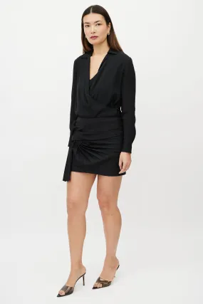 Black Draped Pleated Mini Skirt