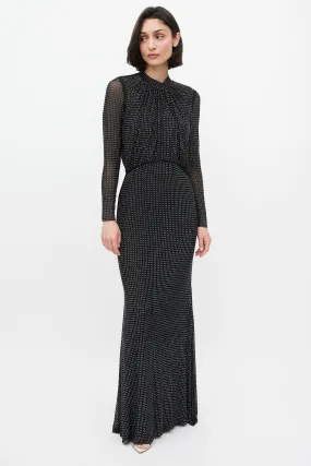 Black Rhinestone Mesh Long Sleeve Maxi Dress
