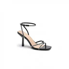 Black Strappy Diamante High Heel Shoes