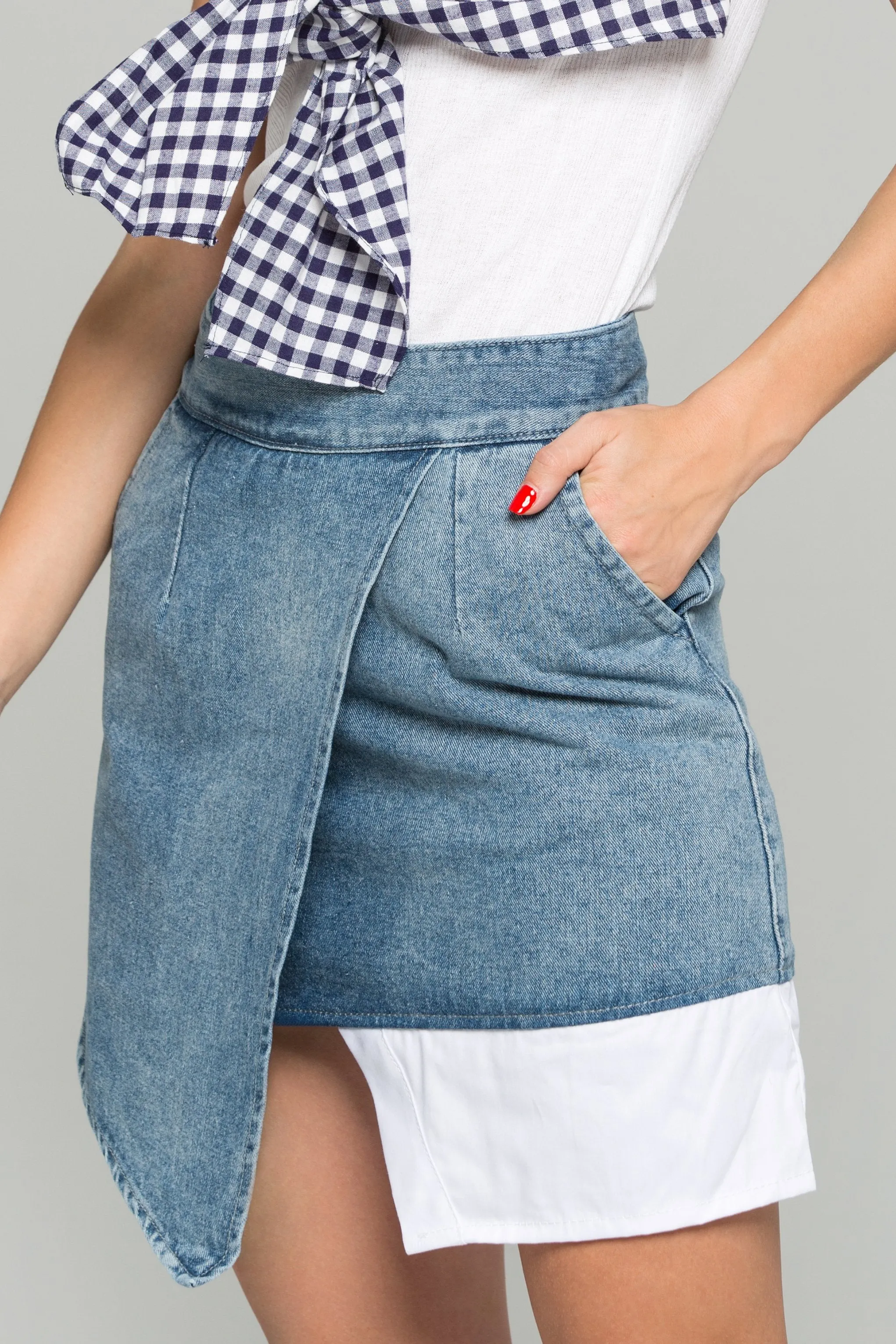 Blue Denim Surplice Mini Skirt