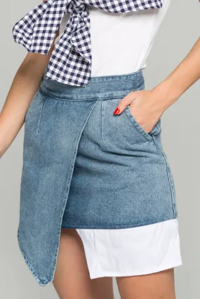 Blue Denim Surplice Mini Skirt