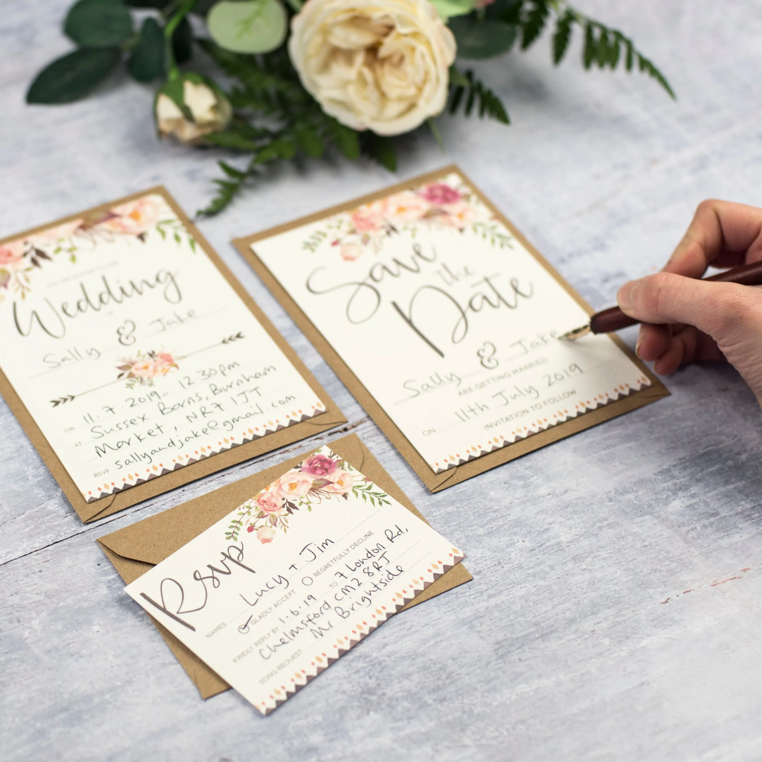 Boho Floral Ready To Write Wedding Stationery