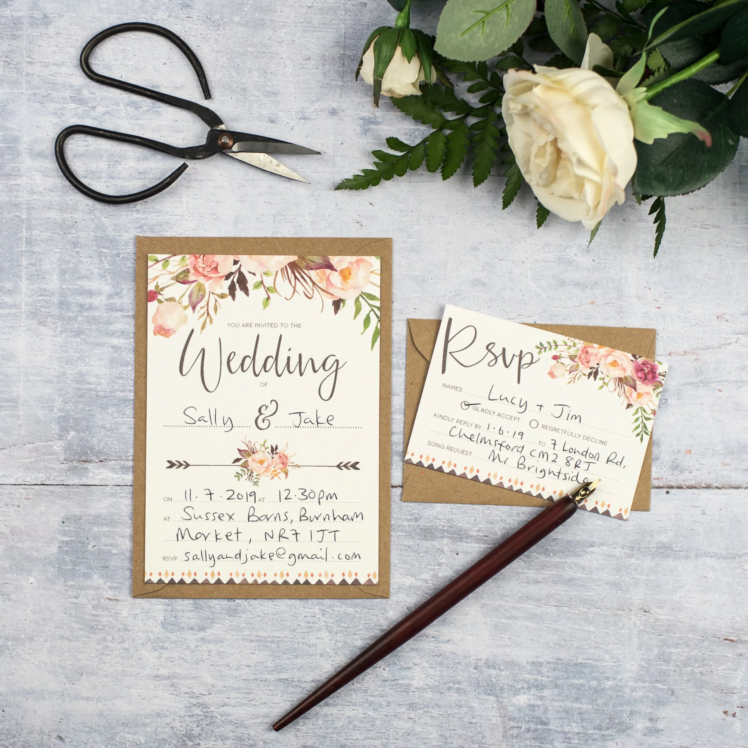 Boho Floral Ready To Write Wedding Stationery