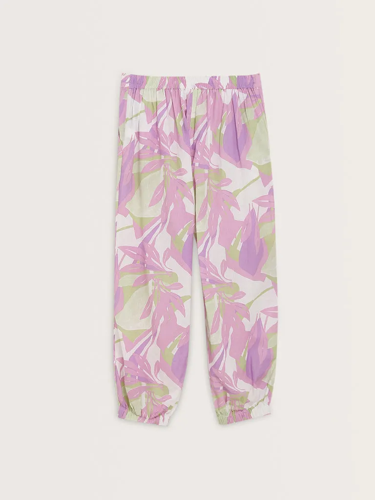 Bombay Paisley Lilac Printed Cotton Blend High-Rise Pants