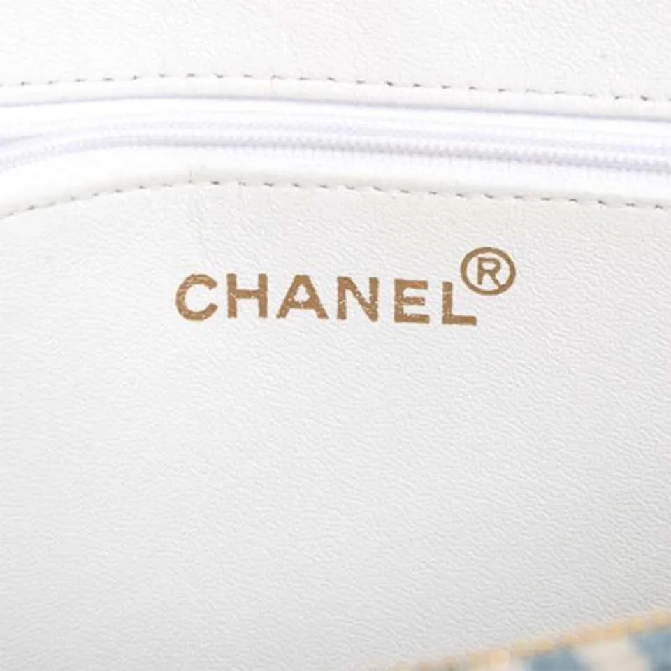 Chanel Shopping Vintage 90s Jean Striped Mini Blue and White Denim Tote