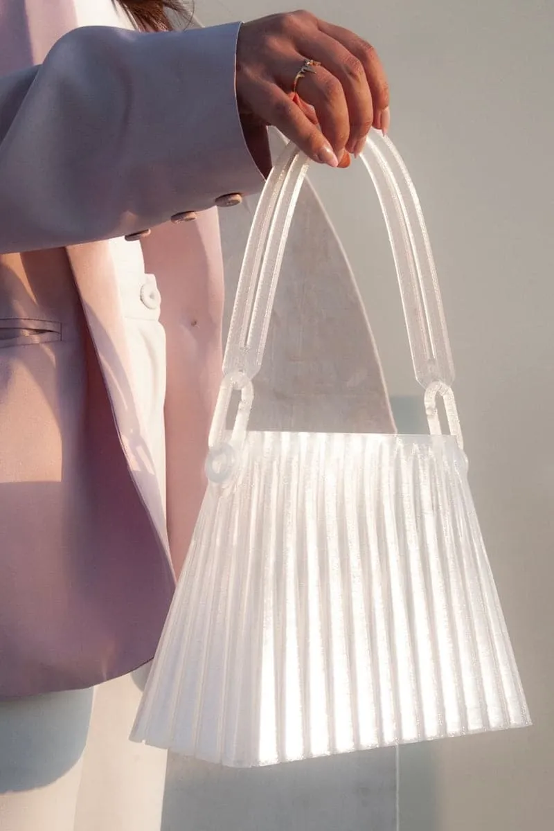 CLEAR PLEATED TOP HANDLE BAG