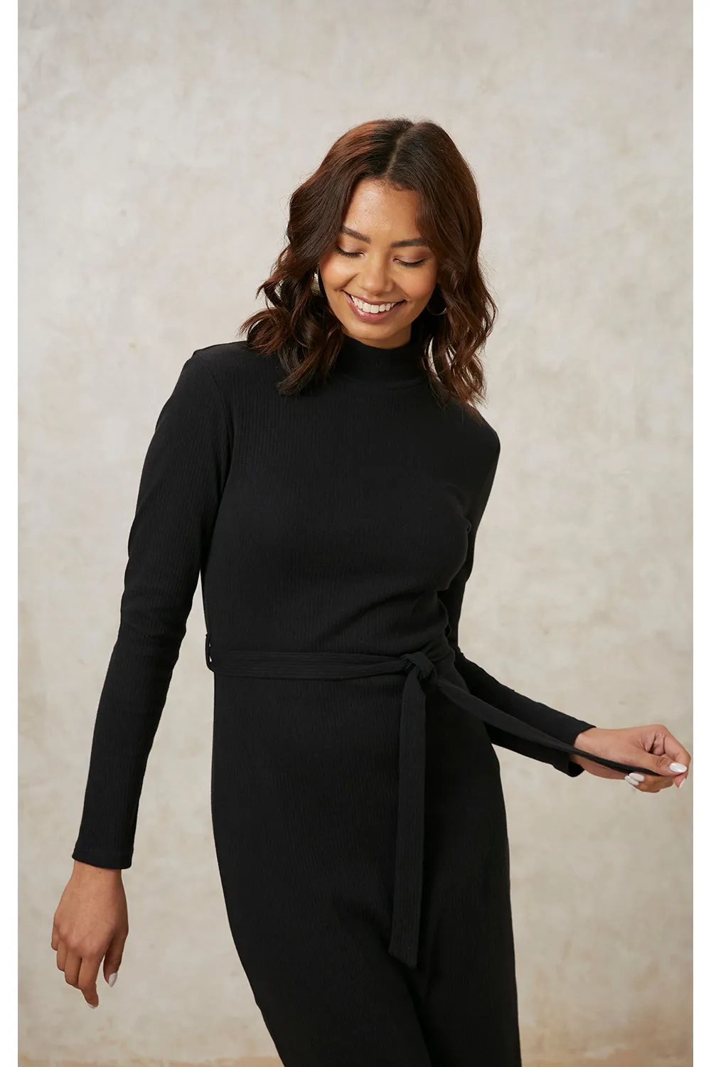 Corey Rib Midi Dress in Black