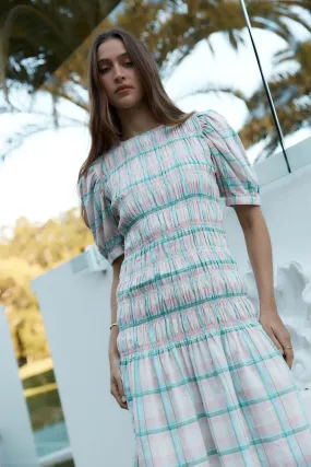 Cowgirl Surfer Flos Shirred Maxi Aqua
