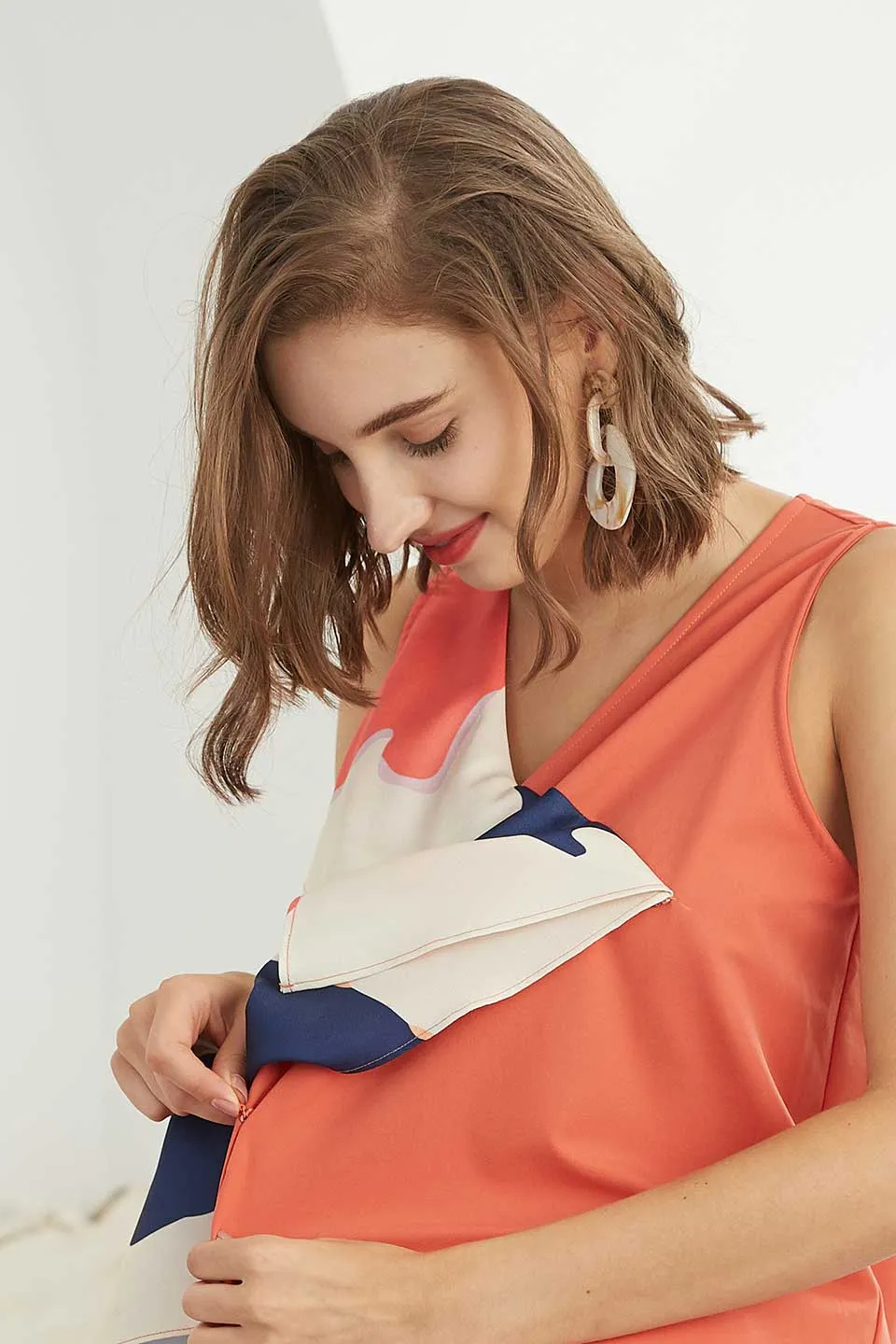Deana Sleeveless Nursing Top Cantaloupe Print