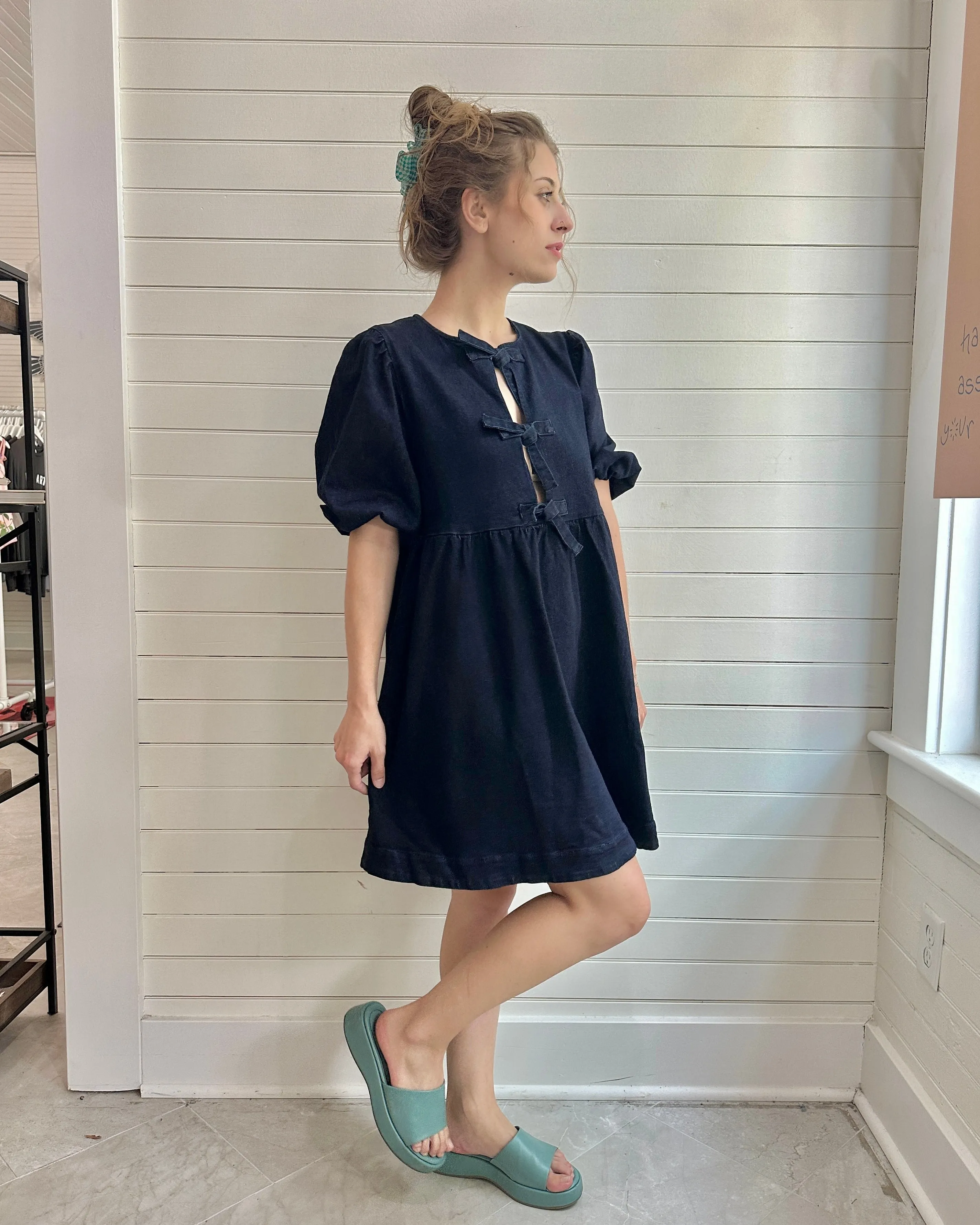 Denim tie Babydoll Dress