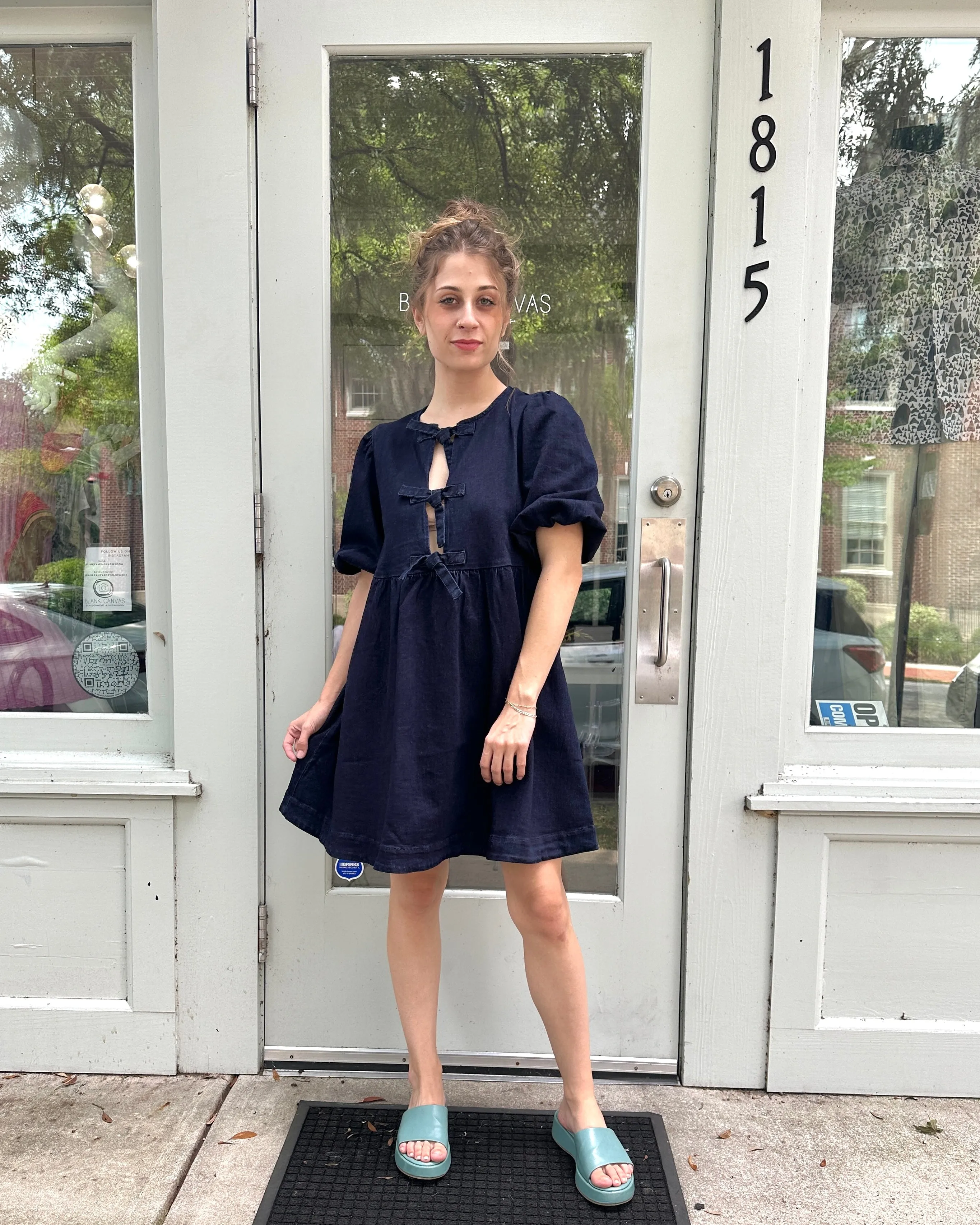 Denim tie Babydoll Dress