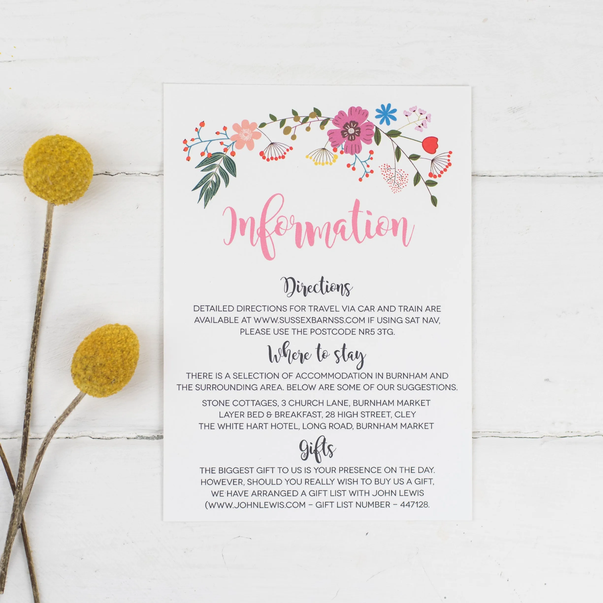 Floral Border Information Card
