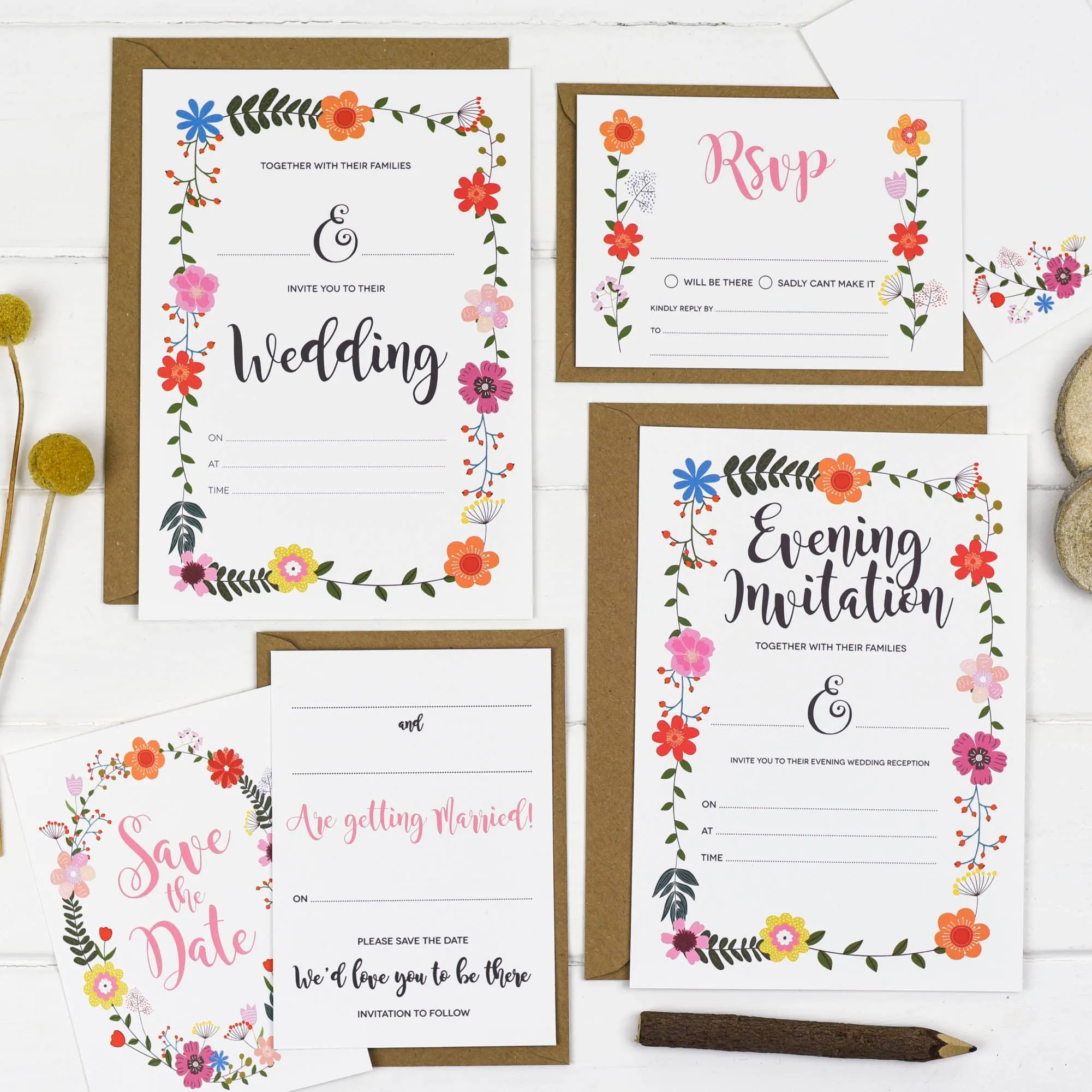 Floral Border Ready To Write Wedding Stationery