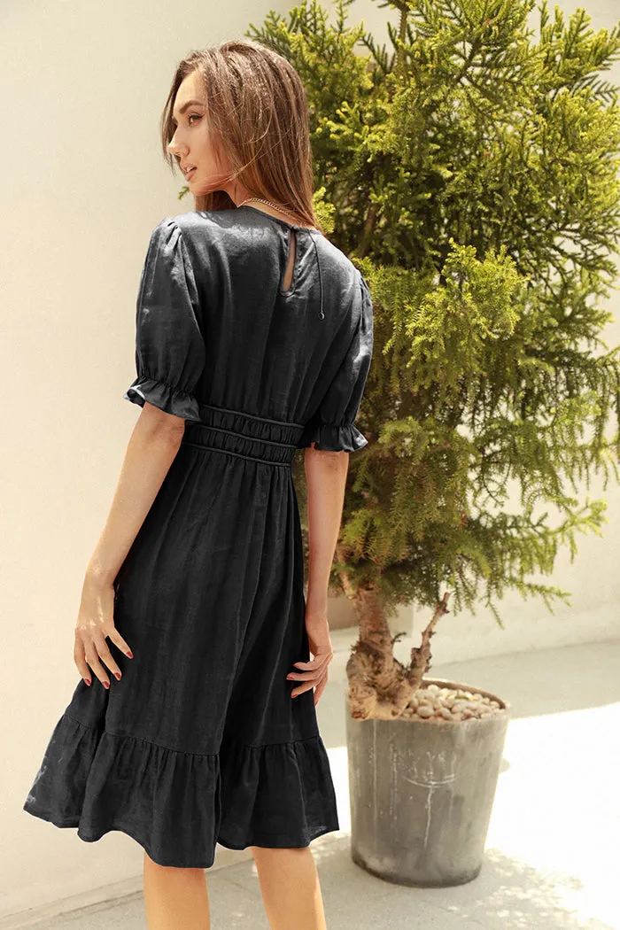 Frieeah  Elastic Waist Puffed Dress