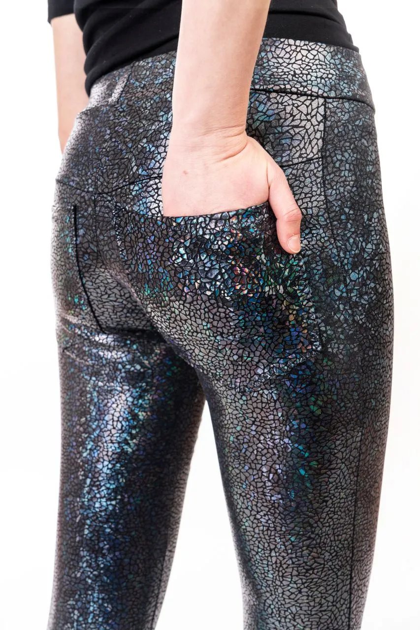 Jeans Back Leggings, Black Holographic
