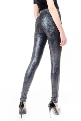 Jeans Back Leggings, Black Holographic