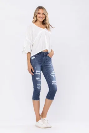 Judy Blue Contrast Patch Capri