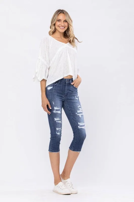 Judy Blue Contrast Patch Capri
