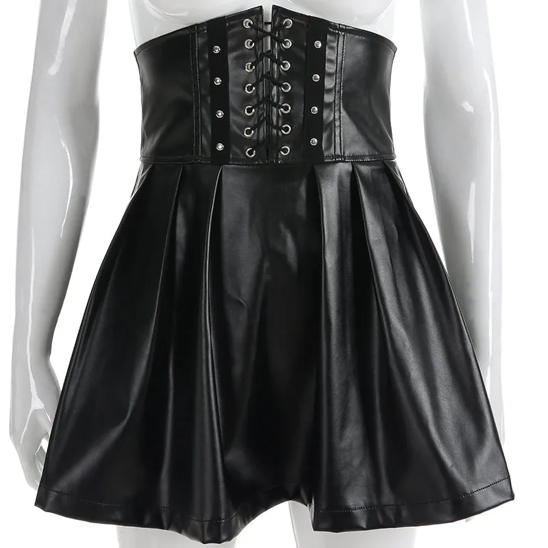 Julia Fashion - Frauen Kunstleder Zipper High Waist Skirts