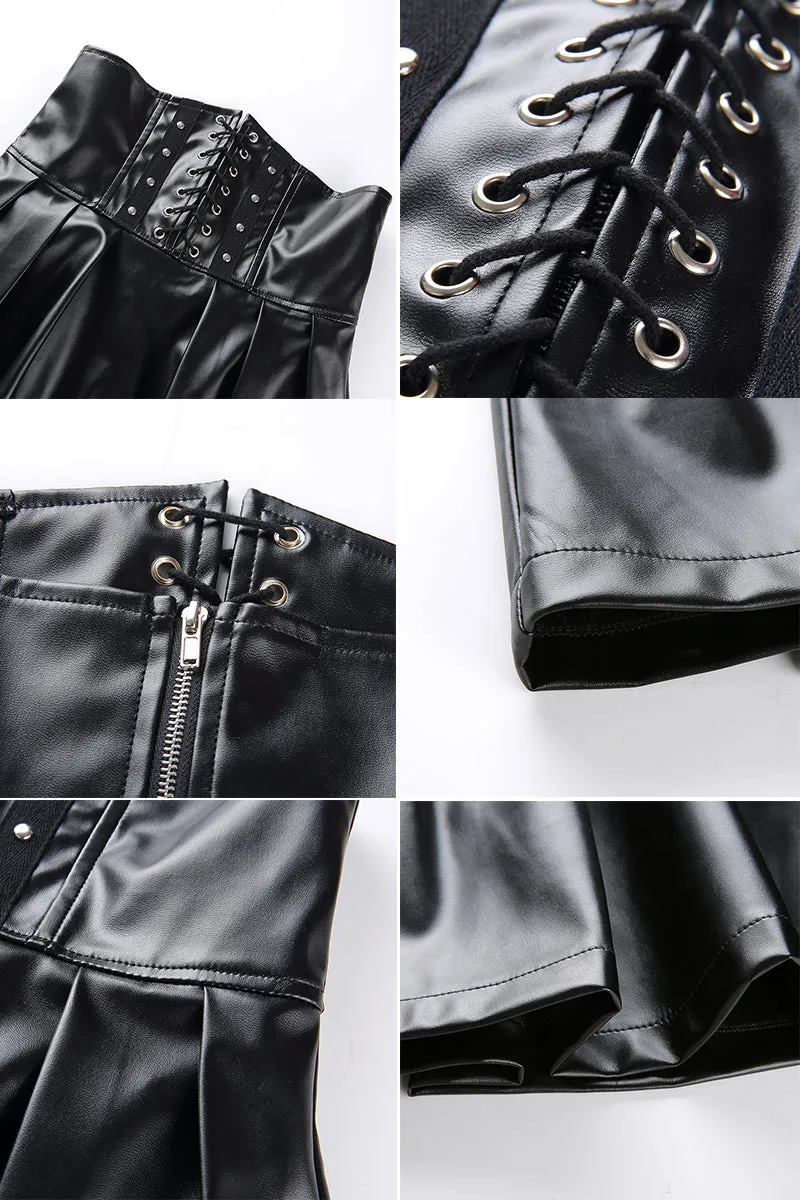 Julia Fashion - Frauen Kunstleder Zipper High Waist Skirts
