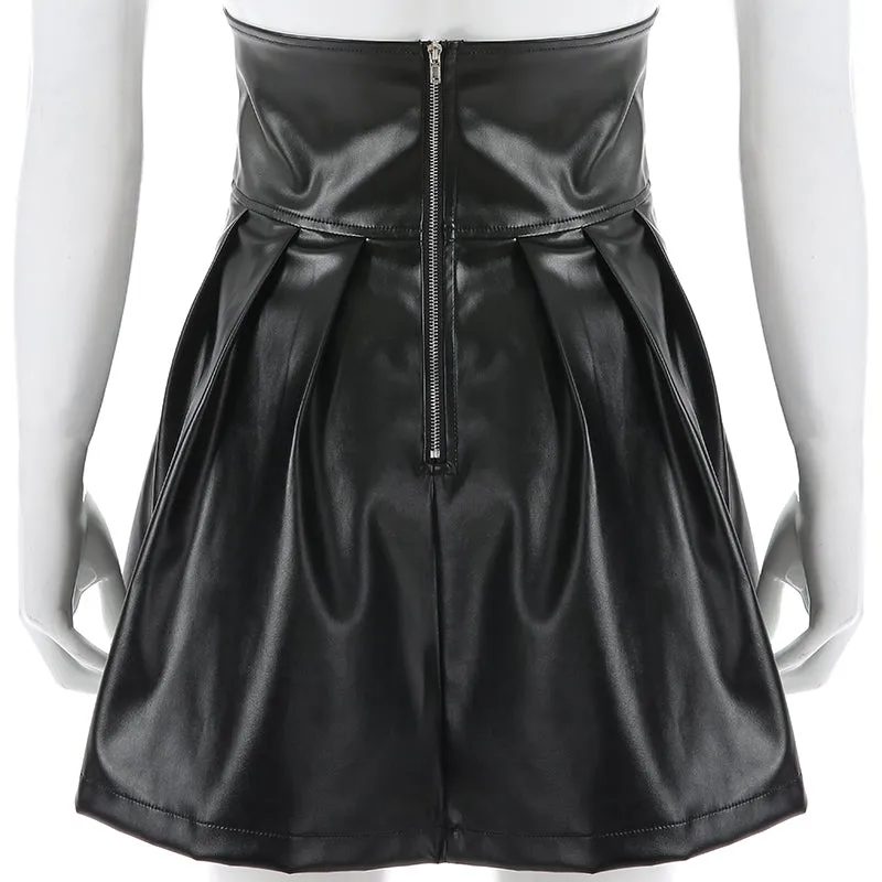 Julia Fashion - Frauen Kunstleder Zipper High Waist Skirts