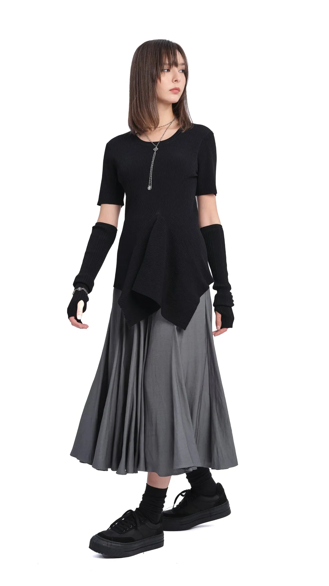 Knit Top with Asymmetrical Hem