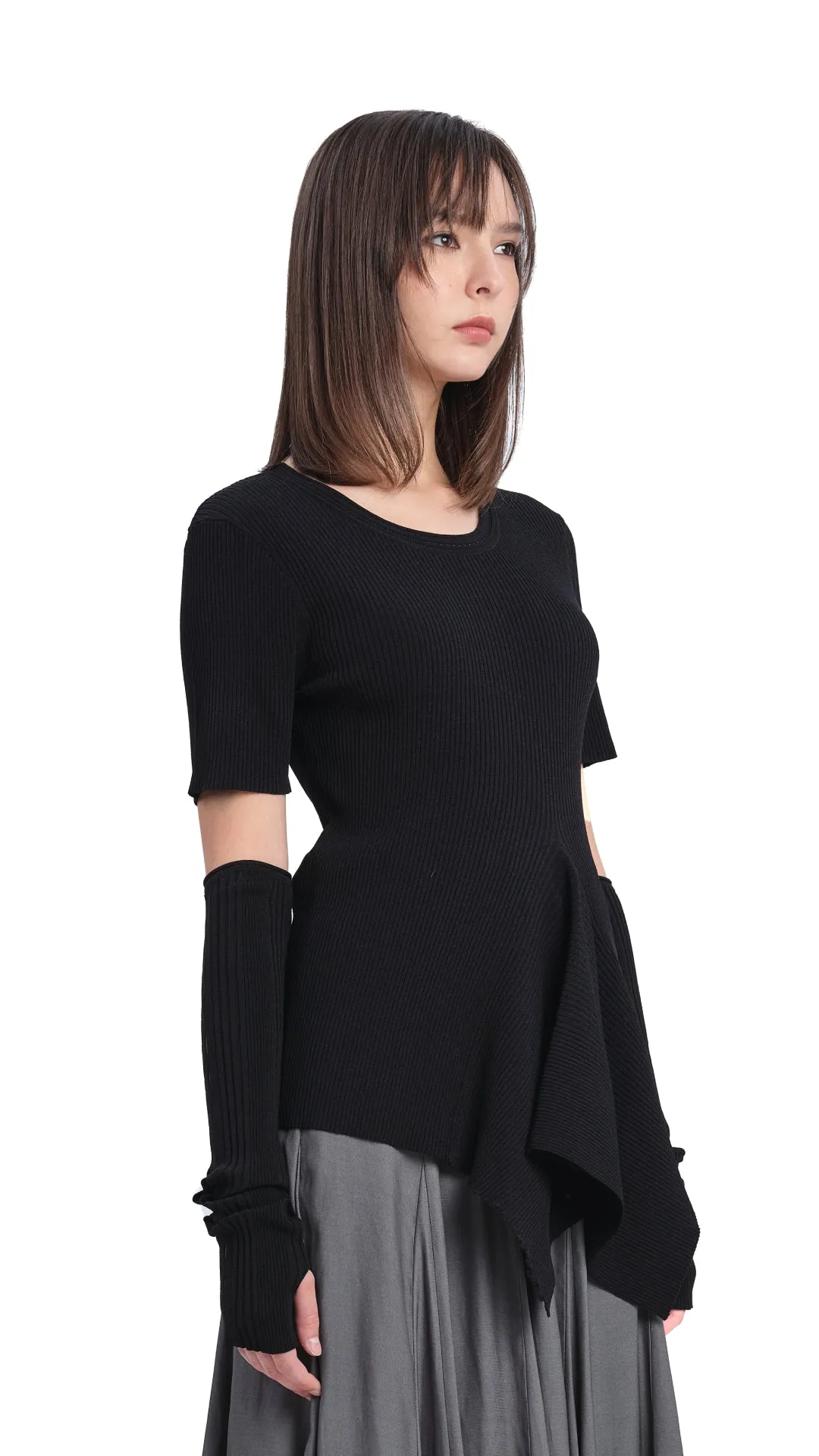 Knit Top with Asymmetrical Hem