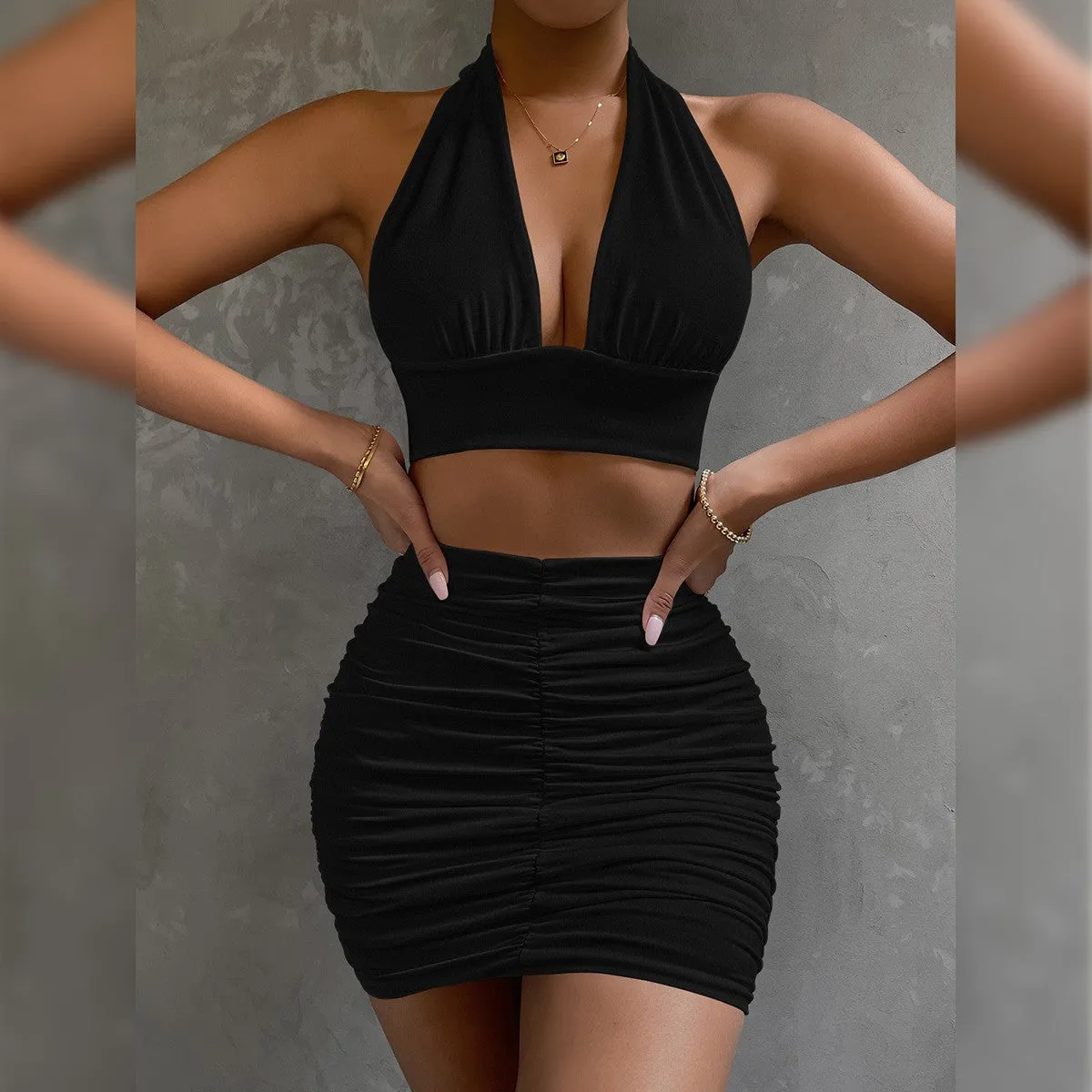Lace-up Hip Skirt Two-piece Set
