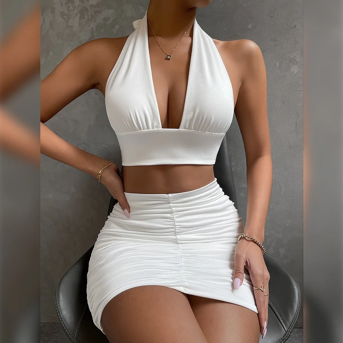 Lace-up Hip Skirt Two-piece Set