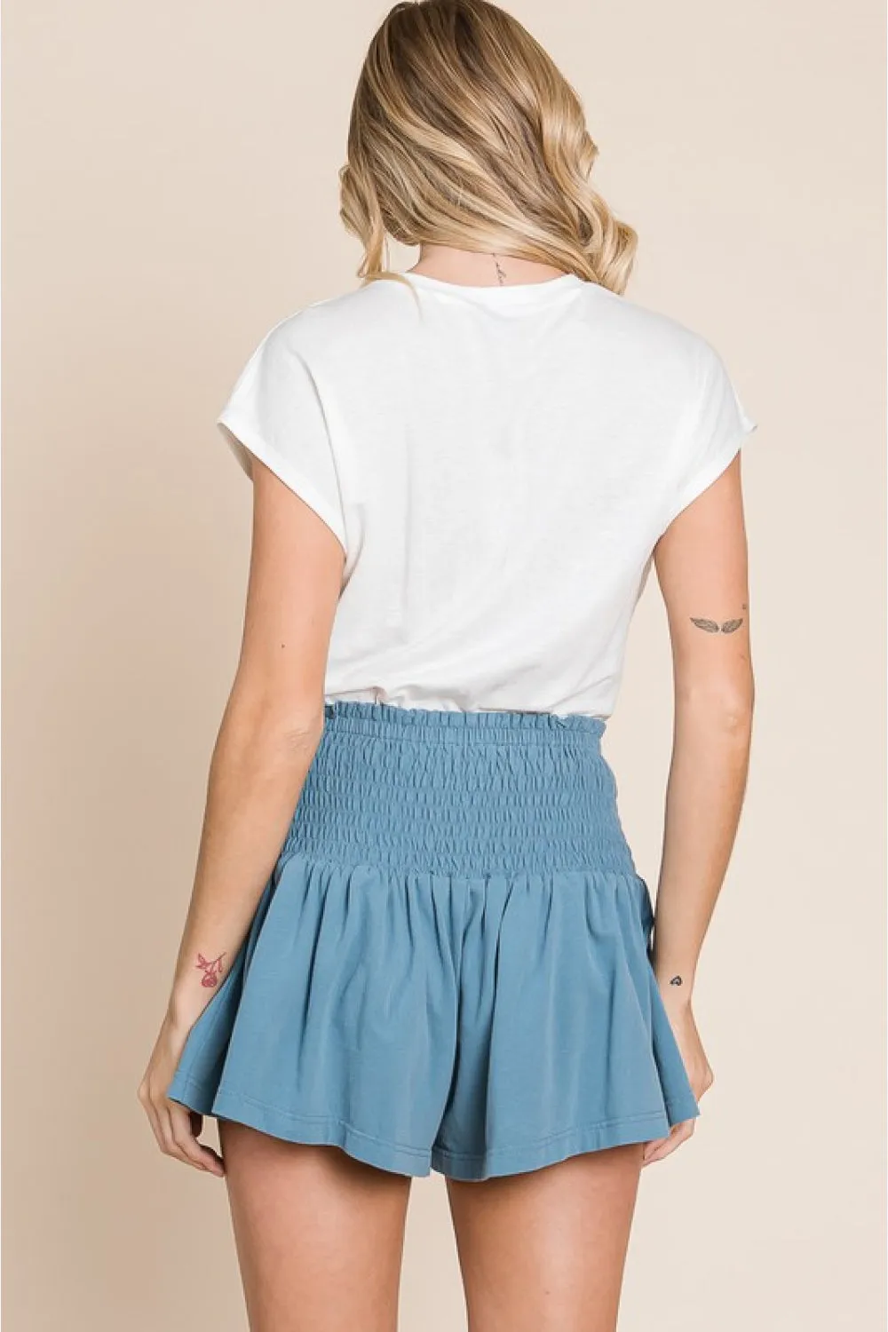 Life's A Highway Mineral Washed Smocked Shorts in French Blue