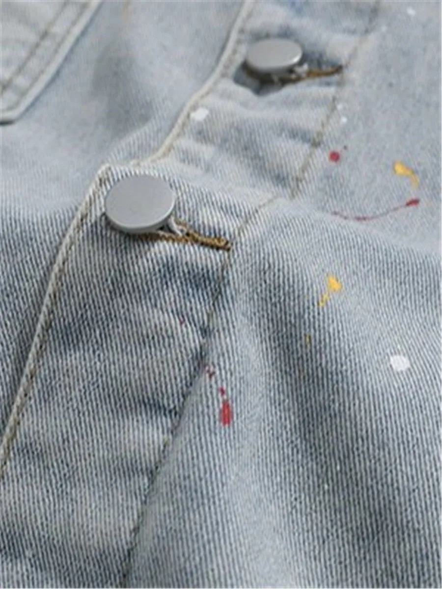 LONGBIDA Fashion Jacket Denim Speckled Coat Men Streetwear Top