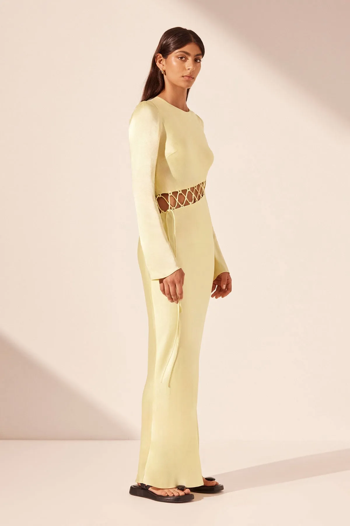 LYDIE ASYMMETRICAL LACE UP MAXI DRESS - LEMON