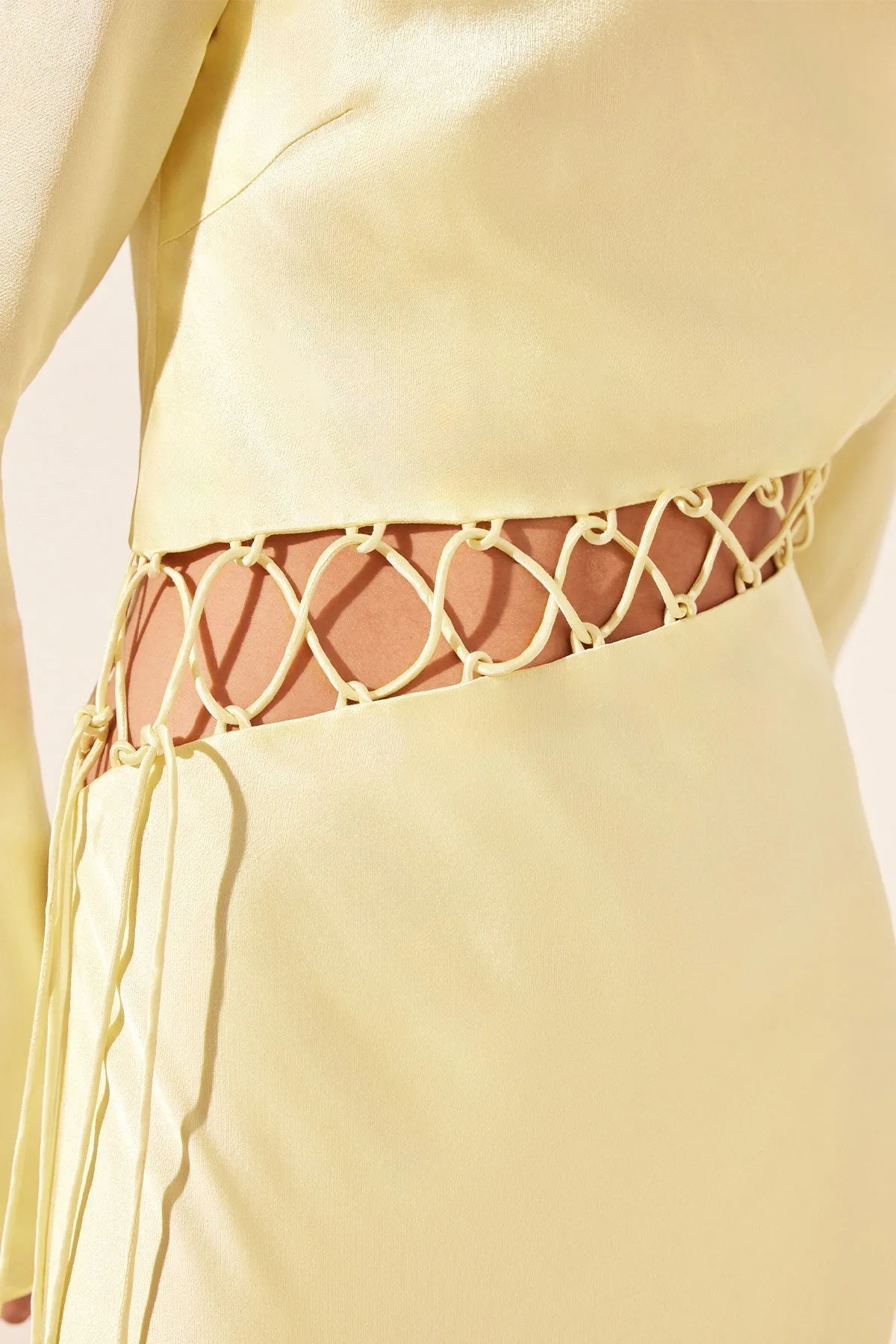LYDIE ASYMMETRICAL LACE UP MAXI DRESS - LEMON