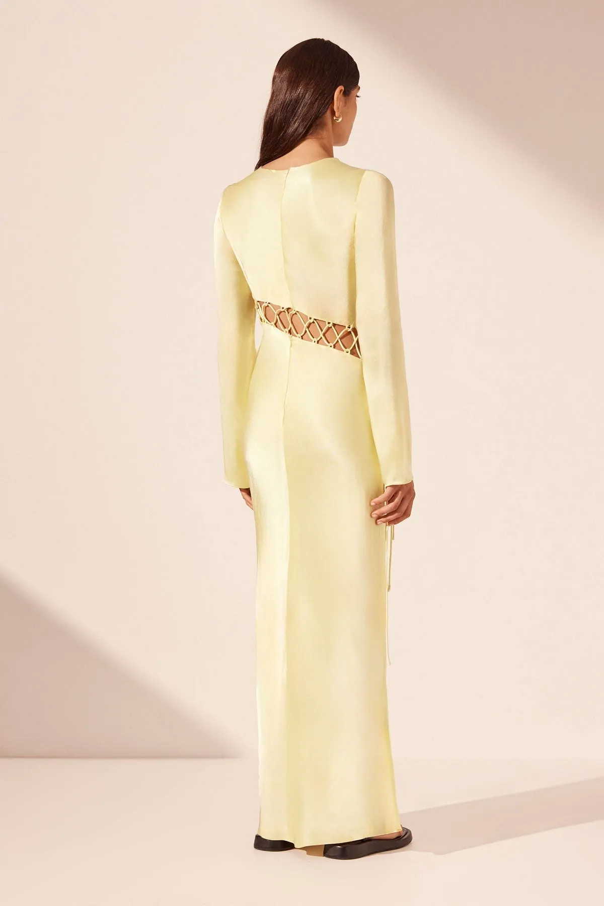 LYDIE ASYMMETRICAL LACE UP MAXI DRESS - LEMON