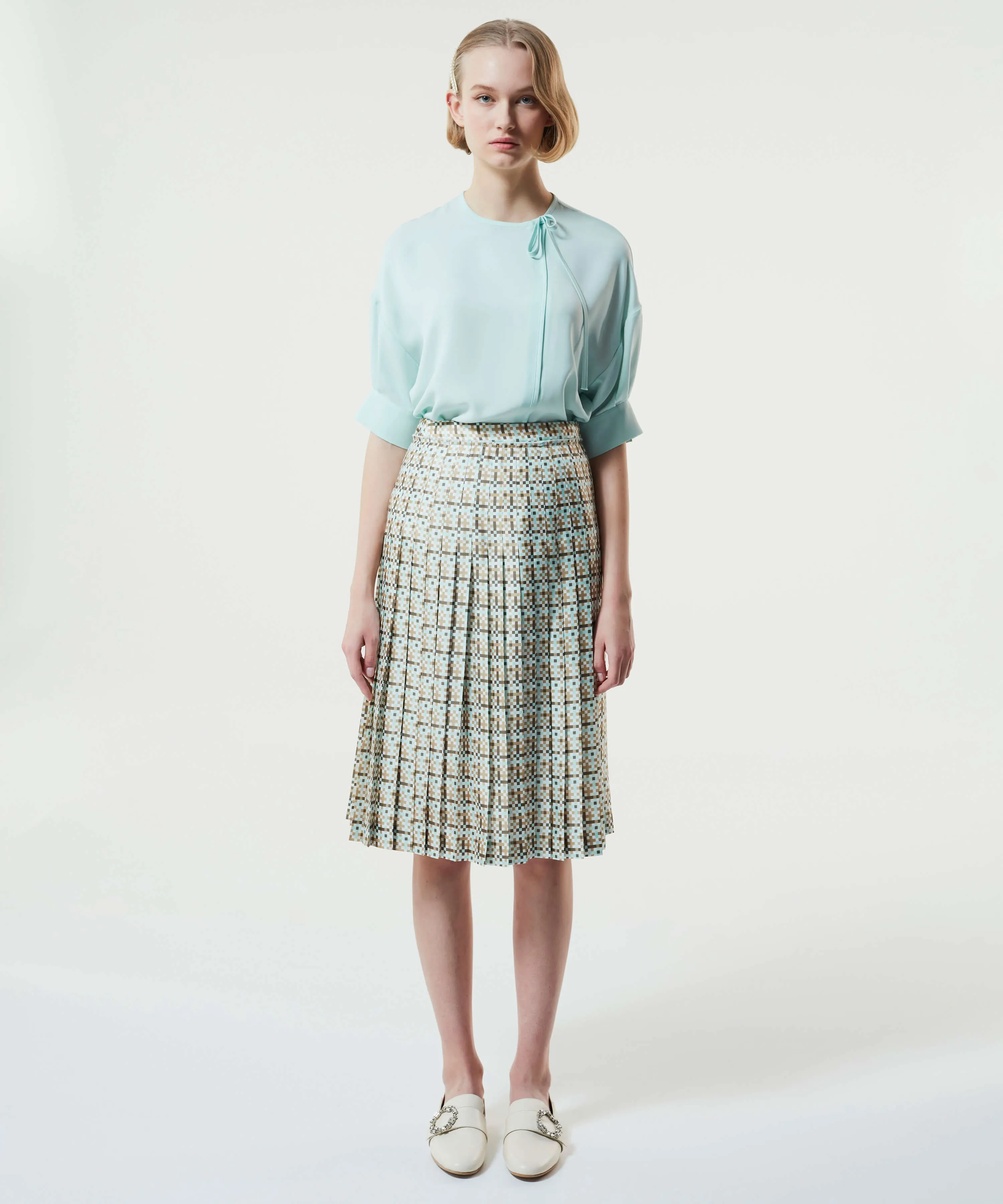 Machka Patterned Pleated Skirt Beige