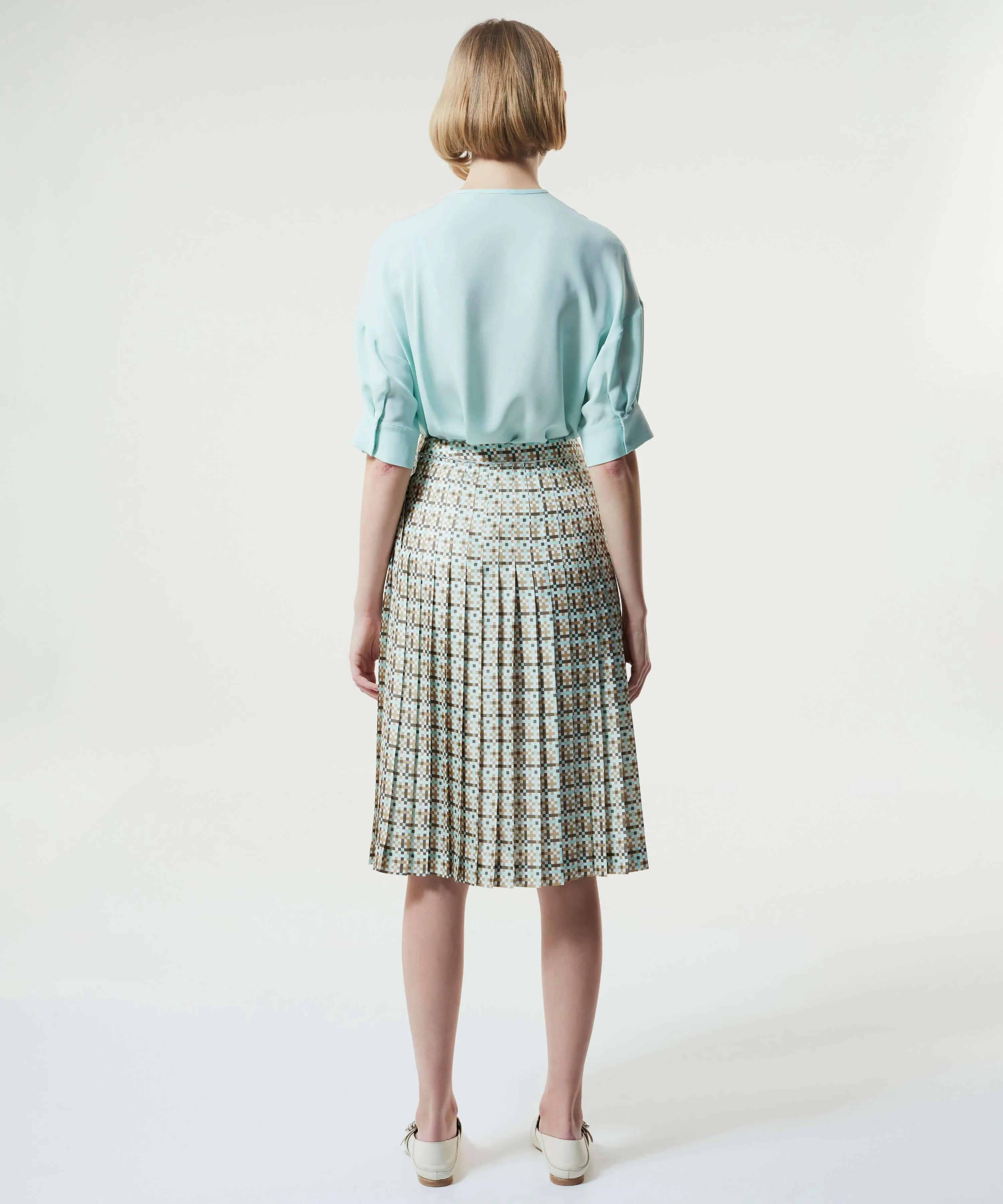 Machka Patterned Pleated Skirt Beige