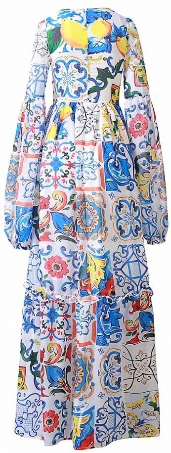 'Majolica' Tile Print Maxi Dress