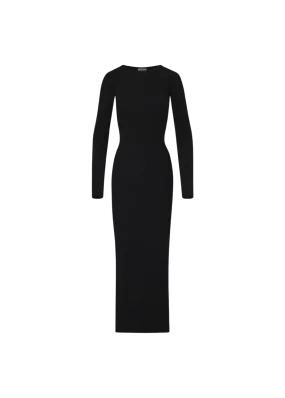 Maxi Long Sleeve Crewneck Dress in Black