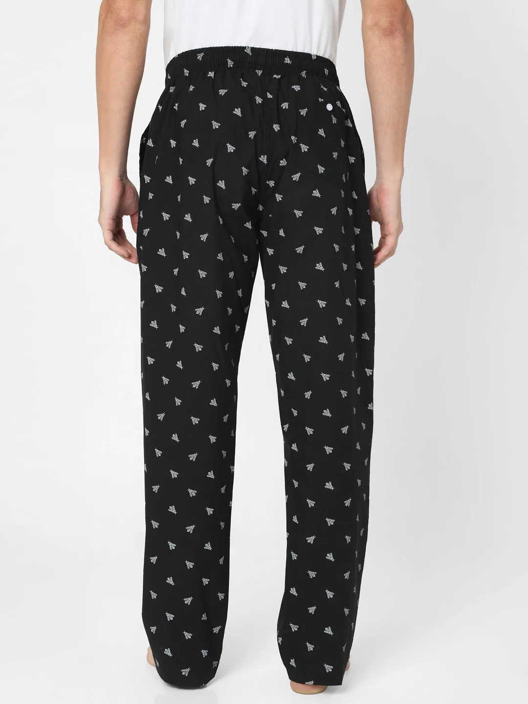 Men Premium Black Cotton Printed Pyjama- Underjeans By Spykar