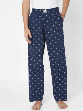 Men Premium Navy Cotton Printed Pyjama- Underjeans By Spykar