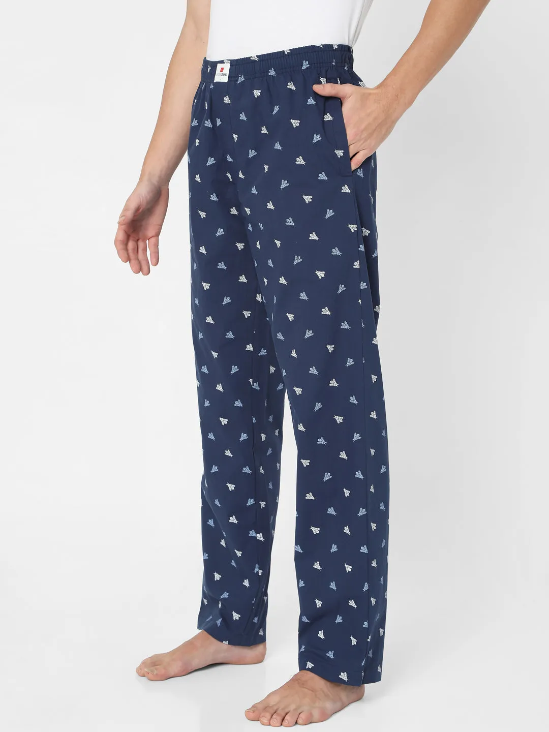 Men Premium Navy Cotton Printed Pyjama- Underjeans By Spykar