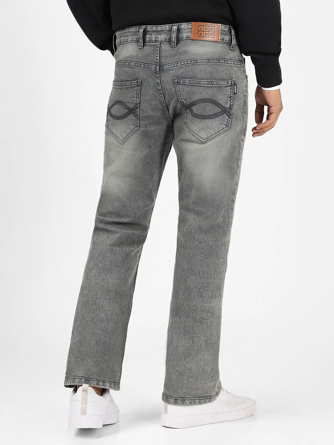 Mens Stretchable Dark Grey Washed Bootcut Jeans