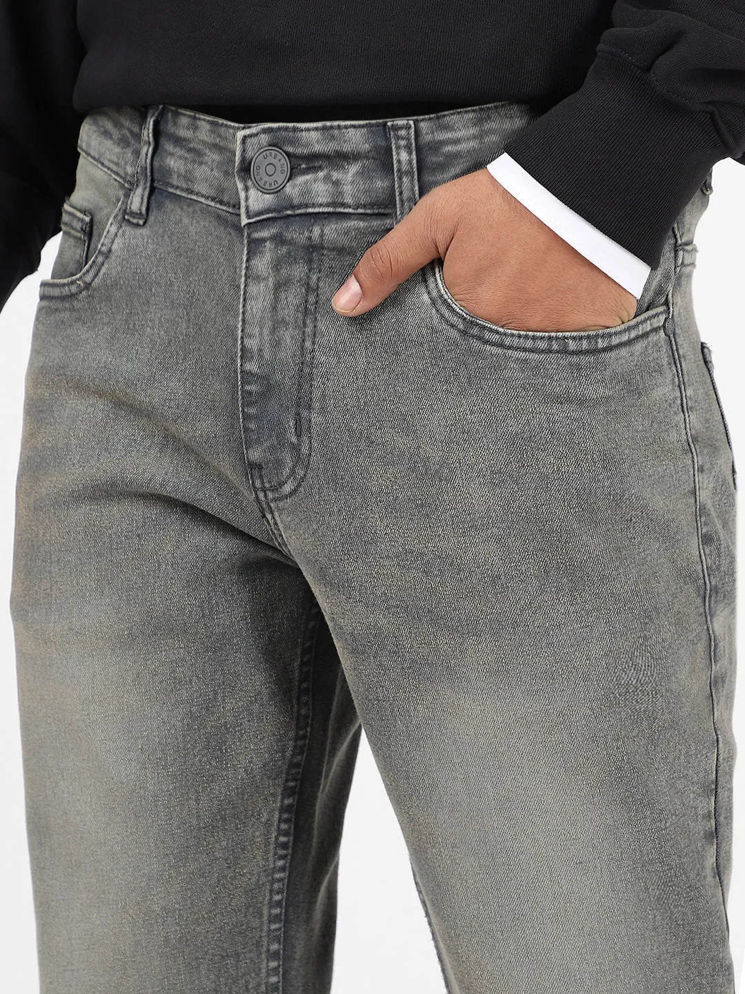 Mens Stretchable Dark Grey Washed Bootcut Jeans